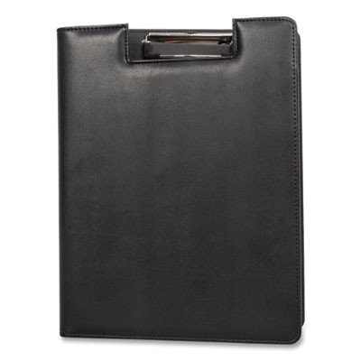 Faux-Leather Padfolio, Notched Front Cover With Clipboard Fastener, 9 X 12 Pad, 9.75 X 12.5, Black