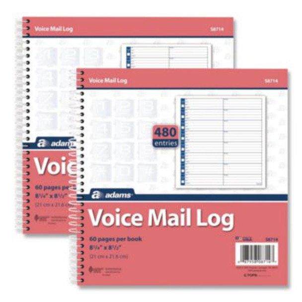 Voice Mail Log Books, One-Part (No Copies), 8.25 x 8.5, 8 Forms/Sheet, 480 Forms Total, 2/Pack