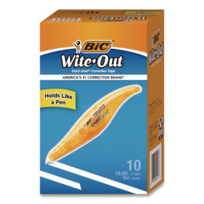 Wite-Out Brand Exact Liner Correction Tape, Non-Refillable, 0.2" x 19.8 Ft, White Tape, Translucent Orange Dispenser, 10/Box