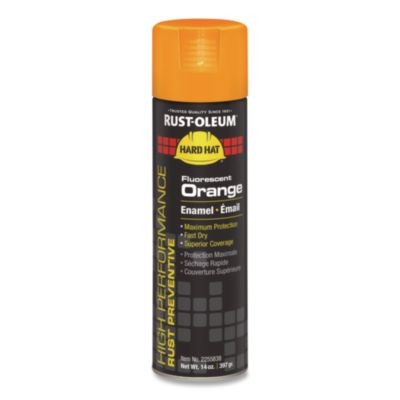 Hard Hat High Performance V2100 System Rust Preventive Enamel Spray Paint, Gloss Fluorescent Orange, 15 Oz Aerosol Can, 6/Ct