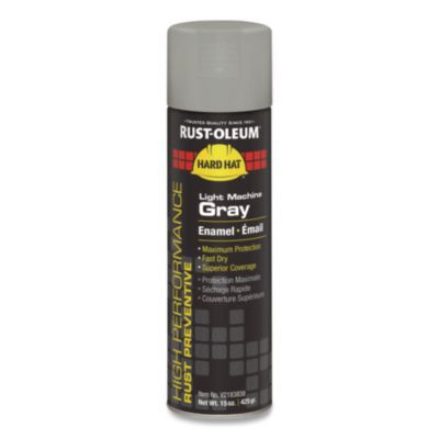 Hard Hat High Performance V2100 System Rust Preventive Enamel Spray Paint, Gloss Light Machine Gray, 15 Oz Aerosol Can, 6/Ct