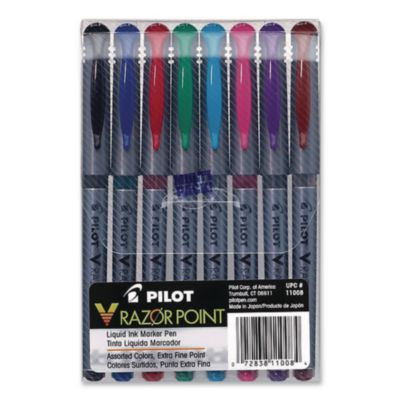 V Razor Point Liquid Ink Porous Point Pen, Stick, Extra-Fine 0.5 Mm, Assorted Ink And Barrel Colors, 8/Pack