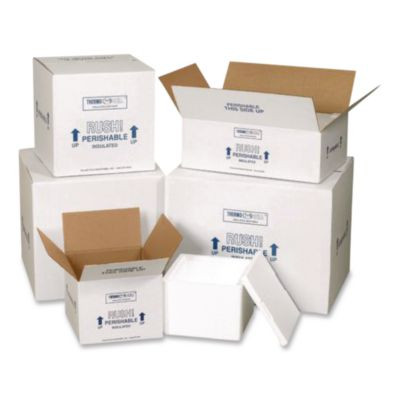 Insulated Shipping Container, 1.25" Foam Insert, 12.63" x 12.63" x 10.5", White/Blue