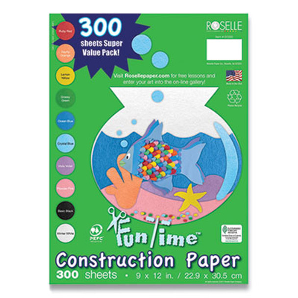 Vibrant Art Heavyweight Construction Paper, 76 Lb Text Weight, 9 x 12, Assorted Colors, 300/Pack