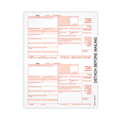 1098 Mortgage Interest Tax Form, Fiscal Year: 2021, One-Part (No Copies), 8 x 5.5, 2 Forms/Sheet, 50 Forms Total