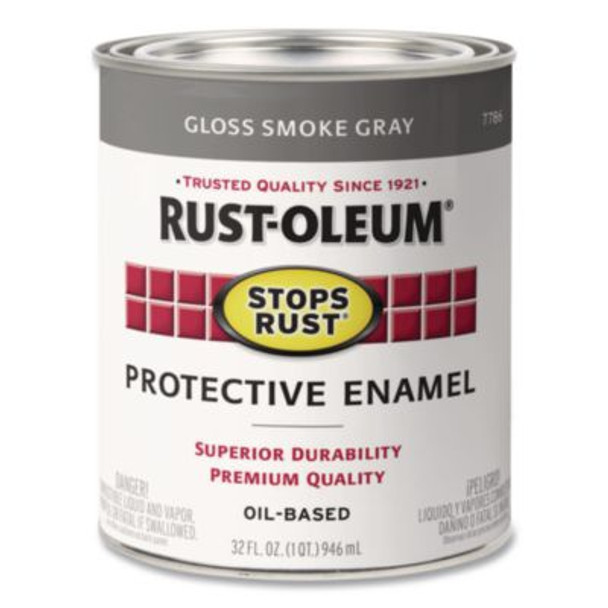 Stops Rust Brush-On Protective Enamel Paint, Gloss Smoke Gray, 1 Qt Can, 2/Carton