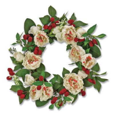 Peony And Raspberry Wreath, 22" Diameter x 5"h, Beige
