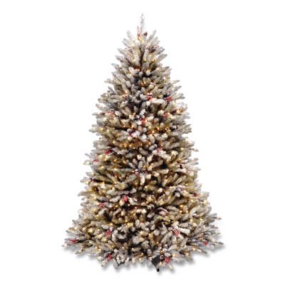 Pre-Lit Dunhill Fir Snowy Tree, 53" x 53" x 78", Green Tree, Green Tree Stand