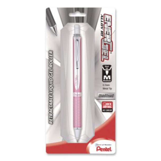 Energel Alloy Rt Gel Pen, Retractable, Medium 0.7Mm, Black Ink, Pink Barrel