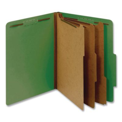 Pressboard Top Tab Classification Folders, 2/5-Cut Tab, Expands 3.5", 3 Dividers, 8 Fasteners, Letter Size, Dark Green, 10/Bx