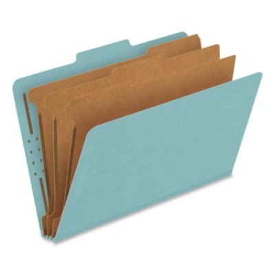 Pressboard Top Tab Classification Folders, 2/5-Cut Tab, Expands 3.5", 3 Dividers, 8 Fasteners, Legal Size, Blue, 10/Box