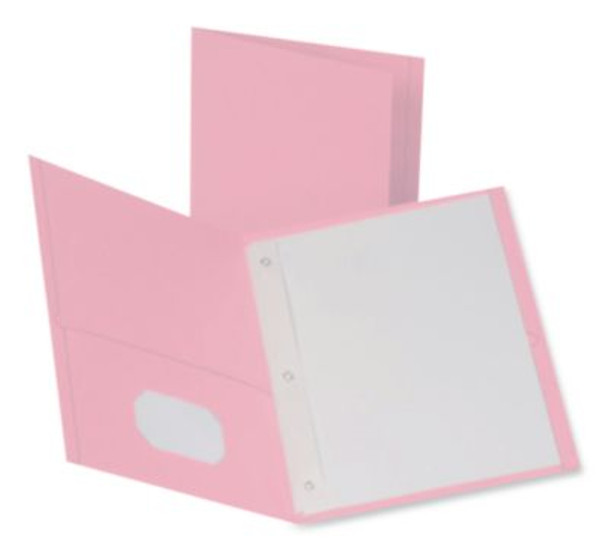 Twin-Pocket Folders With 3 Fasteners, 0.5" Capacity, 11 X 8.5, Pink,25/Box