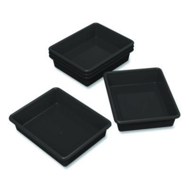 Storage Tray, Flat, 102.4 Oz, 10.65" x 10.65" x 2.96", Black, 5/Pack