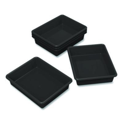 Storage Tray, Flat, 102.4 Oz, 10.65" x 10.65" x 2.96", Black, 5/Pack