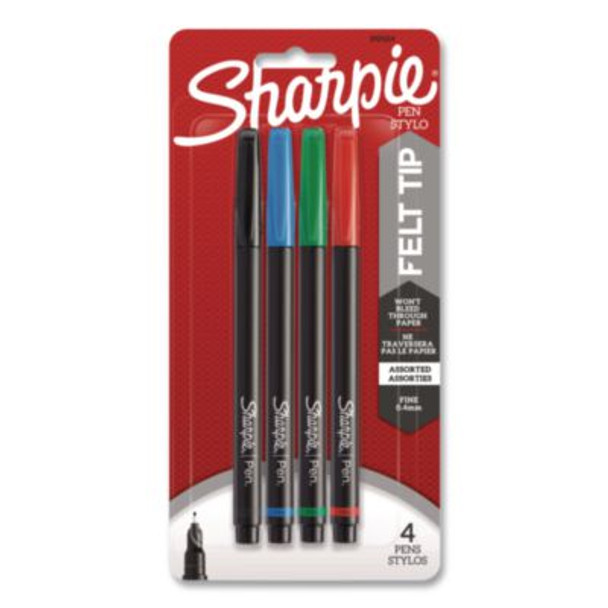 Water-Resistant Ink Porous Point Pen, Stick, Fine 0.4 Mm, Assorted Ink And Barrel Colors, 4/Pack