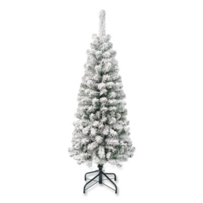 Acacia Pencil Slim Flocked Tree, 21" x 21" x 53.1", Green Tree, Green Tree Stand