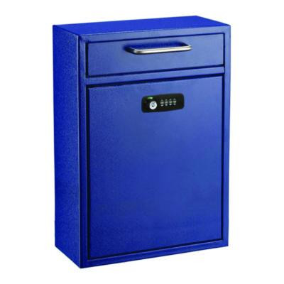 Large Secure Drop Box Wall Mounted Locking Mail Box With Key And Combination Lock, 11.2 x 4.7 x 16.2, Blue