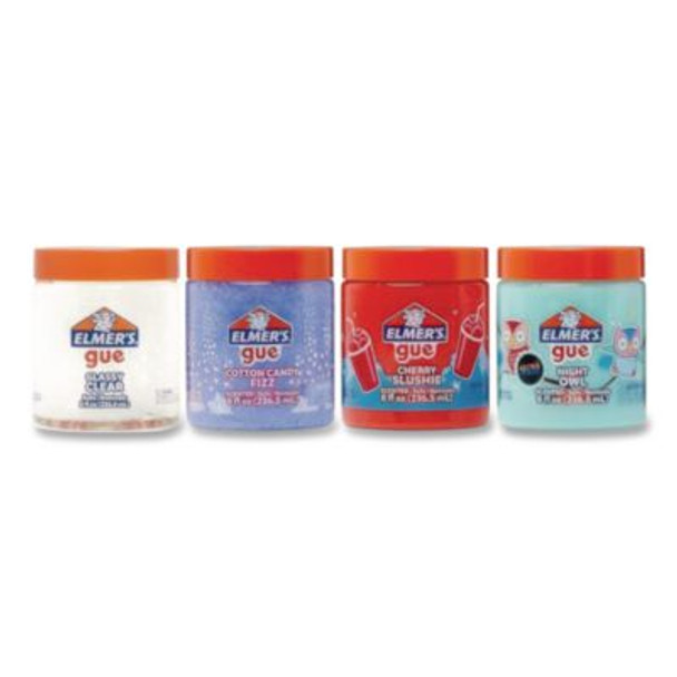 Gue Premade Slime Variety Pack, 8 Oz, Cherry Slushie/Cotton Candy Fizz/Glassy Clear/Night Owl, 4/Pack
