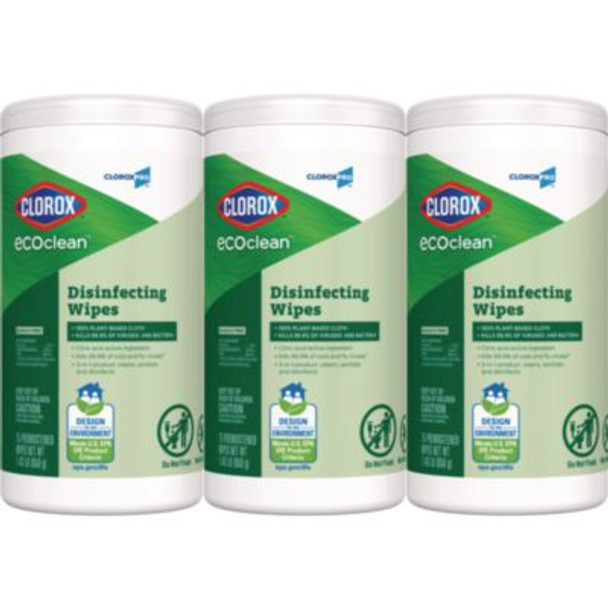 Cloroxpro Ecoclean Disinfecting Wipes, 1-Ply, 7 x 8, Unscented, White, 3/Carton