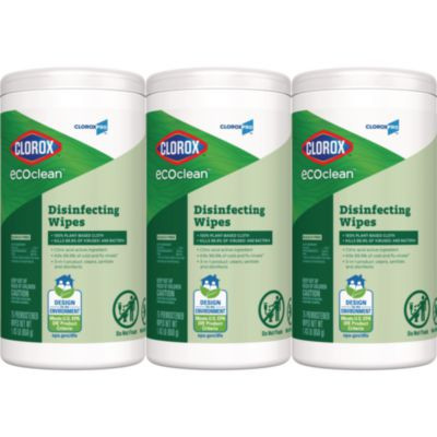 Cloroxpro Ecoclean Disinfecting Wipes, 1-Ply, 7 x 8, Unscented, White, 3/Carton