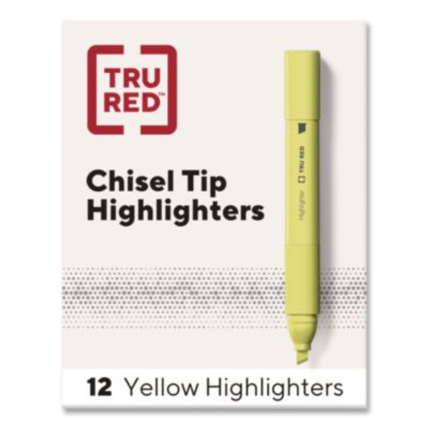 Tank Highlighters With Grip, Fluorescent Yellow Ink, Chisel Tip, Yellow Barrel, Dozen