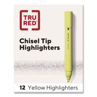 Tank Highlighters With Grip, Fluorescent Yellow Ink, Chisel Tip, Yellow Barrel, Dozen