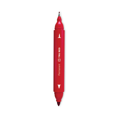 Permanent Marker, Pen-Style Twin-Tip, Extra-Fine/Fine Bullet/Needle Tips, Red, Dozen