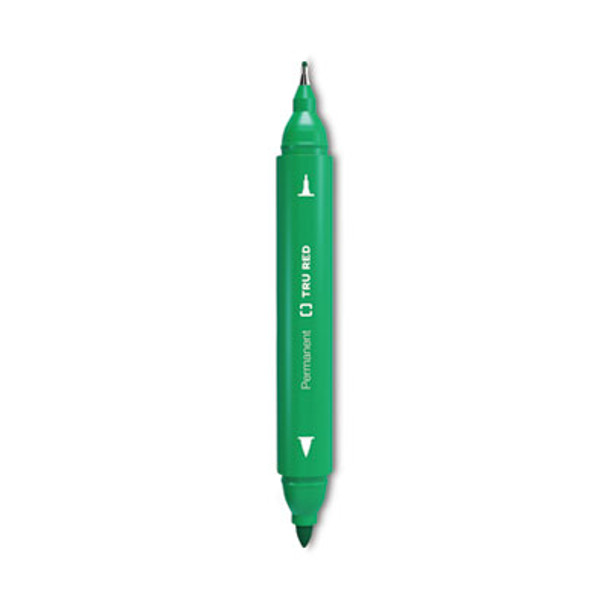 Permanent Marker, Pen-Style Twin-Tip, Extra-Fine/Fine Bullet/Needle Tips, Green, Dozen