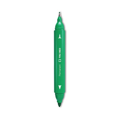 Permanent Marker, Pen-Style Twin-Tip, Extra-Fine/Fine Bullet/Needle Tips, Green, Dozen