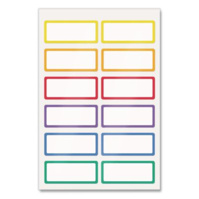 No-Iron Fabric Labels, Rainbow Border, Handwrite Only, 0.75 x 1.75, White, 12/Sheet, 2 Sheets/Pack