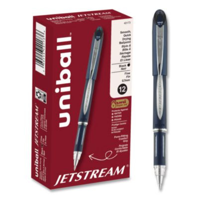 Jetstream Form-Fitting Comfort Grip Hybrid Gel Pen, Stick, Fine 0.7 Mm, Black Ink, Black/Silver Barrel, Dozen