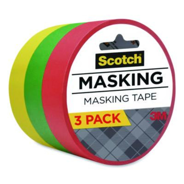 Expressions Masking Tape, 3" Core, 0.94" X 20 Yds, Red, Green, Yellow, 3 Rolls/Pack