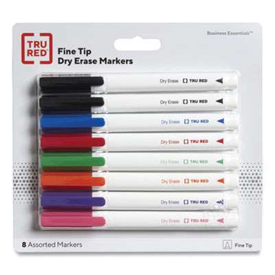 Dry Erase Marker, Pen-Style, Fine Bullet Tip, Seven Assorted Colors, 8/Pack