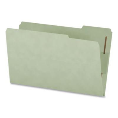 Heavy-Duty Pressboard Fastener Folders, 2/5-Cut Tab: Right, Expands 2", 2 Fasteners, Legal Size, Gray/Green, 25/Box