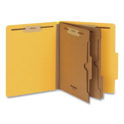 Heavy-Duty Pressboard Classification Folder, Expands 2", 2 Full-Pocket Dividers, 6 Fasteners, Letter Size, Yellow, 10/Box