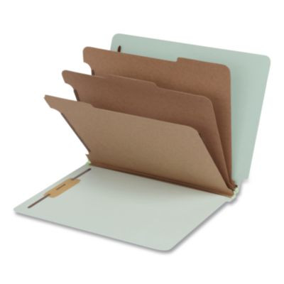 Heavy-Duty Pressboard End Tab Classification Folders, 3 Dividers, 8 Fasteners, Letter Size, Light Green, 10/Box