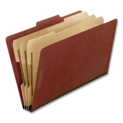 Heavy-Duty Pressboard Classification Folder, 2/5-Cut Tab, Expands 2", 3 Dividers, 8 Fasteners, Legal Size, Brick Red, 10/Box