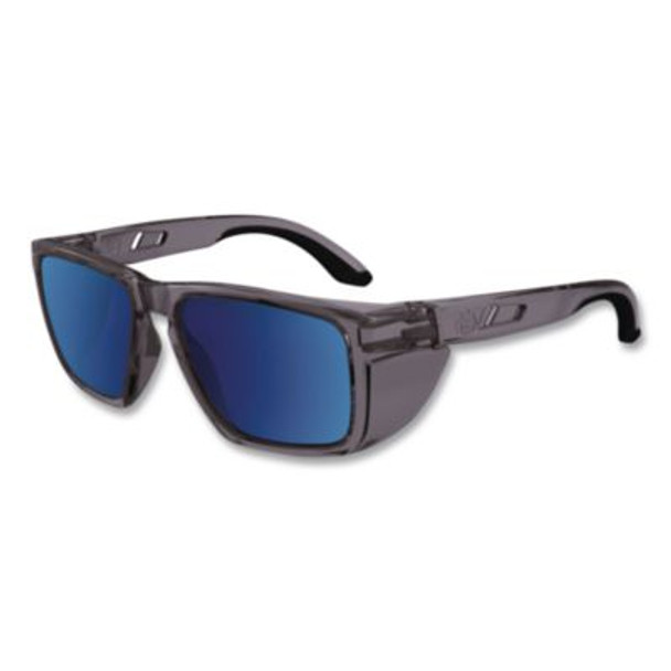 Skullerz Sixten Anti-Scratch/Enhanced Anti-Fog Safety Glasses w/Side Shield, Polarized Mirrored Lens, Translucent Smoke, Blue