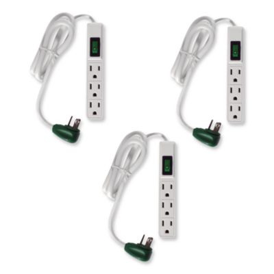 3 Outlet Power Strip, 2.5 Ft Cord, White, 3/Pack