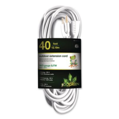 16 Awg Outdoor Extension Cord, 40 Ft, 13 A, White