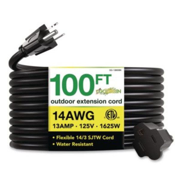 14 Awg Heavy-Duty Extension Cord, 100 Ft, 13 A, Black
