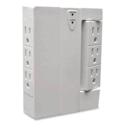 6 Outlet Swivel Wall Tap With Surge Protection, 1,000 J, White