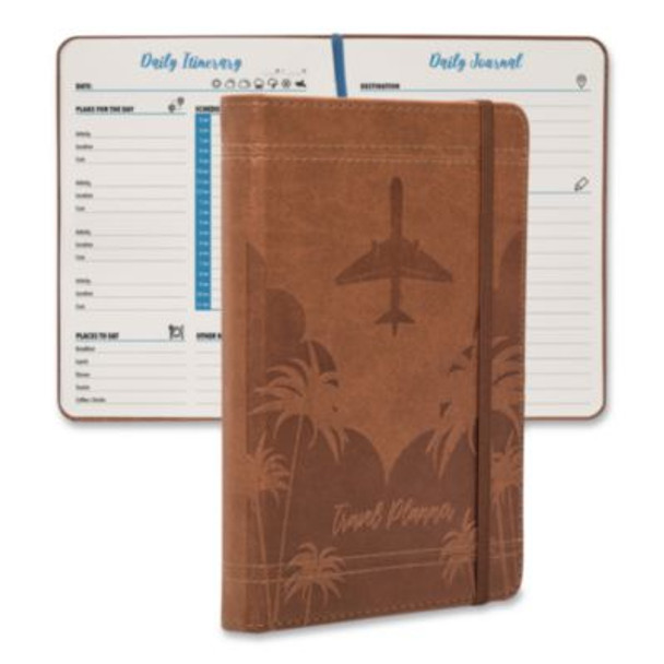 Travel Planner, Three Two Week Trips: 14 Subsections/Trip, Tropical Flight Artwork, 7 x 5, Distressed Brown Cover, Undated