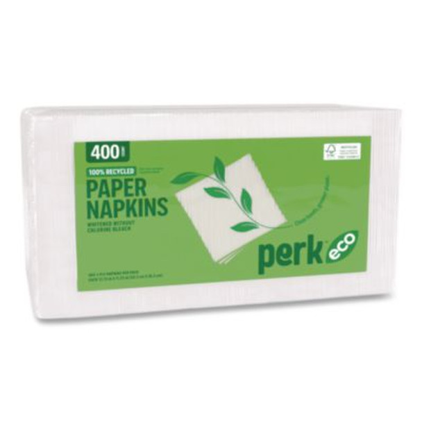 Eco Recycled Paper Napkins, 1-Ply, 12.75 x 11.25, White, 400/Pack
