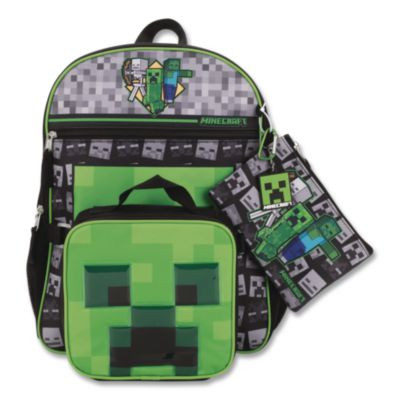 Minecraft 5-Piece Backpack Set, Green/Gray/Black