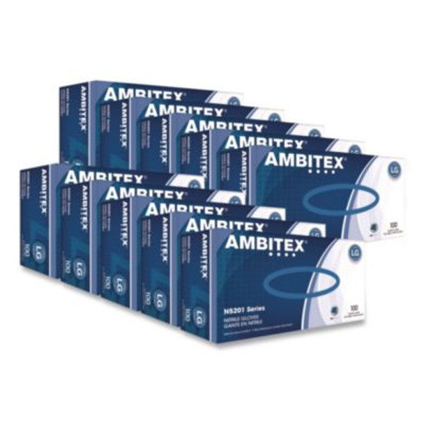 N5201 Series Powder-Free Nitrile Gloves, Large, 9" Long, Blue, 100/Box, 10 Boxes/Carton