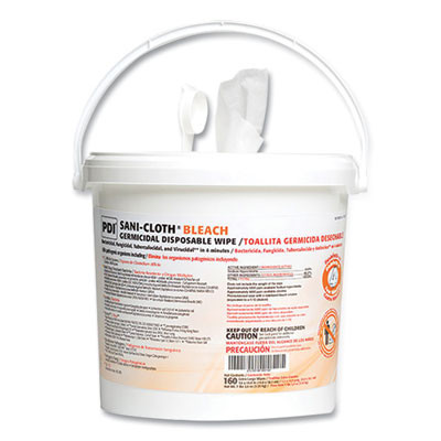 Sani-Cloth Bleach Germicidal Disposable Wipes, 1-Ply, 7.5 X 15, Unscented, White, 160/Pail, 2 Pails/Carton