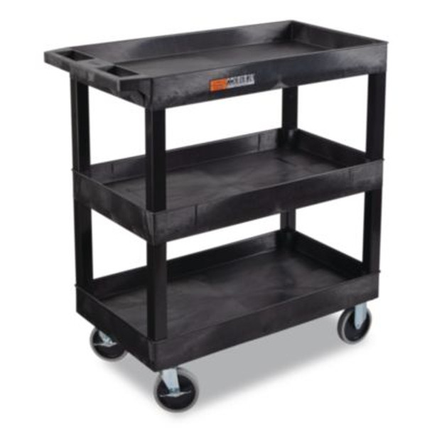 Tuffy Xl Three-Shelf Heavy-Duty Multipurpose Utility Cart, Plastic, 375 Lb Capacity, 35.25" x 18" x 37.25", Black