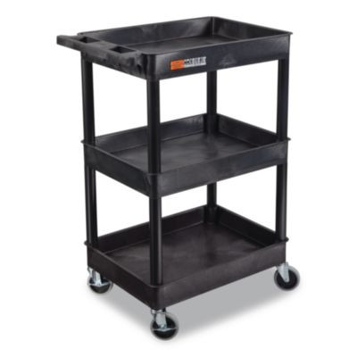 Endura Three-Shelf Utility Cart, Plastic, 300 Lb Capacity, 26.5" x 18.5" x 39.25", Black
