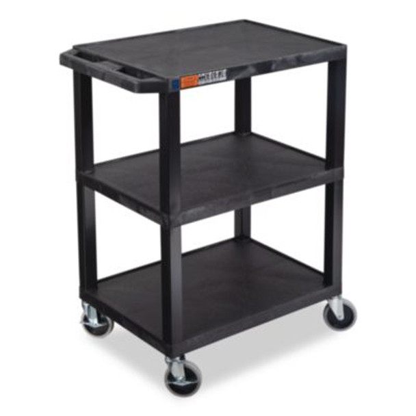 Tuffy Three-Shelf Multipurpose Utility Cart, Plastic, 300 Lb Capacity, 26.5" x 18.5" x 34", Black